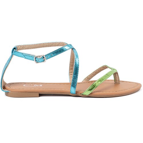 Shelvt Flat sandals with green and blue straps Slike