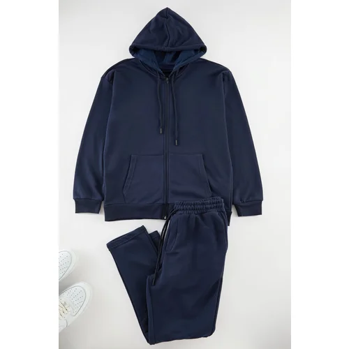 Trendyol Navy Blue Oversize/Wide Cut Hooded Basic Tracksuit Set