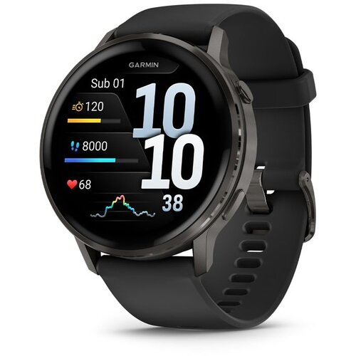Garmin pametni sat Venu 4 45 mm, sivi s crnim silikonskim remenom Slike