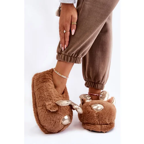 Kesi Women's Fur Slip-on Reindeer Slippers Brown Comet