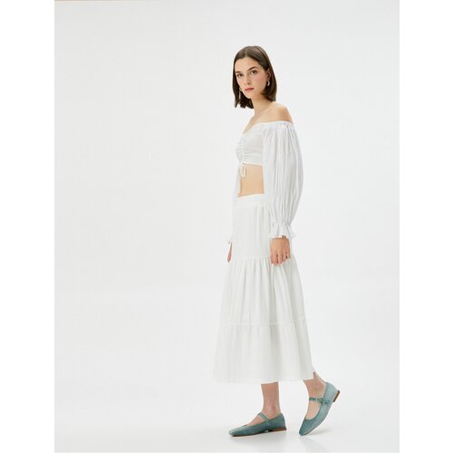 Koton Midi Skirt Elastic High Waist Textured Slike