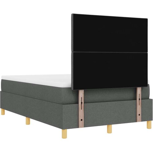 VidaXL Krevet s opružnim podom s madracem i klupicom tamno sivi 120x200 cm tkanina Slike