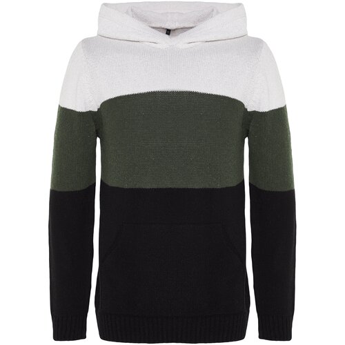 Trendyol Khaki Men&amp;#039;s Regular Fit Hooded Color Block Knitwear Sweater. Slike