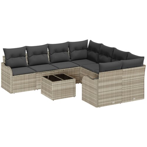 VidaXL 9-dijelni vrtni sofa set s jastučićima svjetlosivi poli ratan, 2-sjedalna vrtna sofa s jastučićima svjetlosiva poli ratan Slike