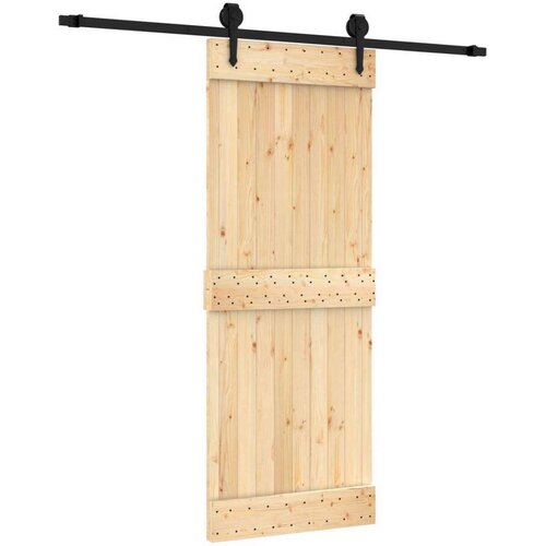  Klizna vrata Prirodna i crna 80 x 210 cm Čvrsta borovina Slike
