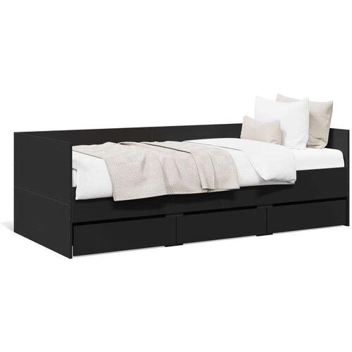 VidaXL Dnevni krevet s ladicama crni 90 x 200 cm konstruirano drvo Slike