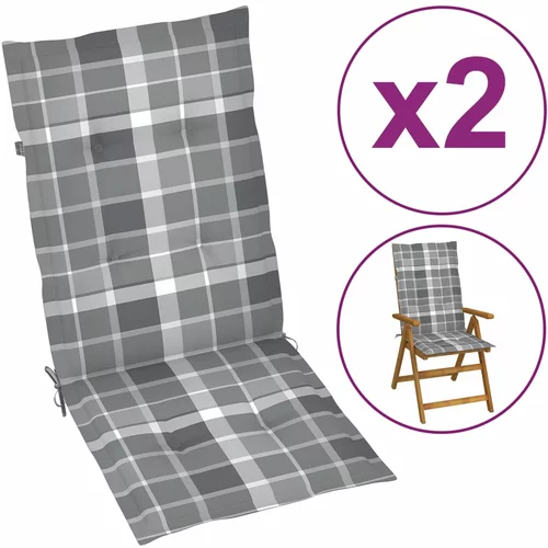 vidaXL Jastuci za stolice 2 kom sivi karirani 120x50x3 cm od tkanine