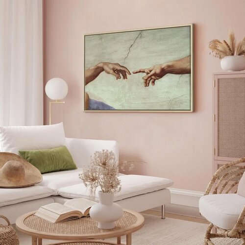  Slika - Michelangelo &amp;ndash; The Creation of Adam (hands) 60x40 U prirodnom drvenom okviru Slike