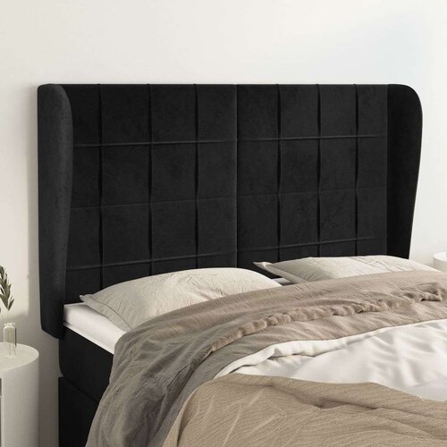  Uzglavlje s u&amp;scaron;ima crno 147x23x118/128 cm bar&amp;scaron;unasti Slike