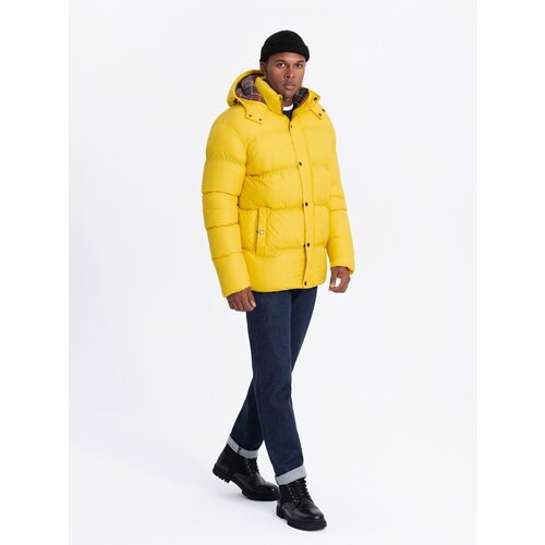 Ombre Men&amp;#039;s puffer jacket with check lining - yellow Slike