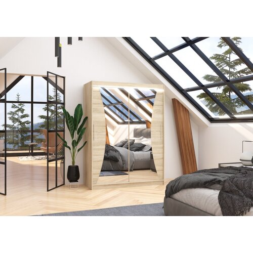 ADRK Klizni ormar s ogledalom MAX 150 cm - SONOMA-SONOMA HRAST Slike