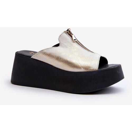 Zazoo 2916 Women&amp;#039;s Slippers on Chunky Platform with Zipper Gold Slike