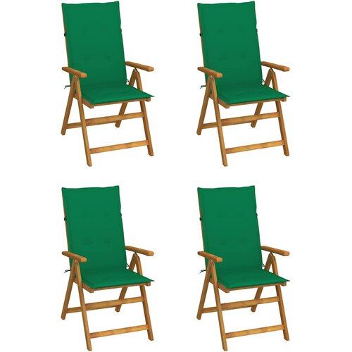  Sklopive stolice na razvlačenje, 4 kom. s jastucima, masivno drvo akacije Zelena 120 x 50 x 3 cm Slike