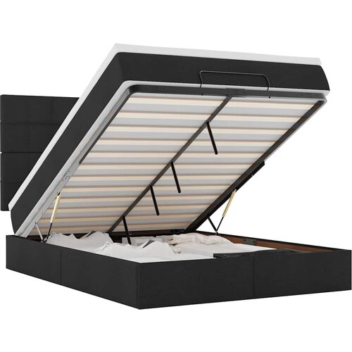 Maison Chic Otomanska Posteljni okvir - Dvoposteljna postelja - Zakonska postelja z vzmetnico &amp;amp; LEDs črna 140x190 cm-J189, (21770268) Slike