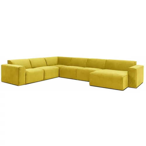 Scandic žuta baršunasta modularna sofa u obliku slova U Sting, desni kut