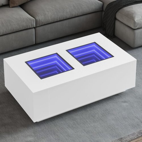 VidaXL Stolić za kavu s beskonačnim LED svjetlima bijeli 116x69x40 cm Slike