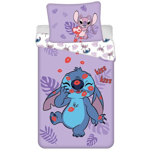 Jerry Fabrics Ljubičasta pamučna dječja posteljina za krevet za jednu osobu 140x200 cm Lilo and Stitch "Kiss" – Cijene