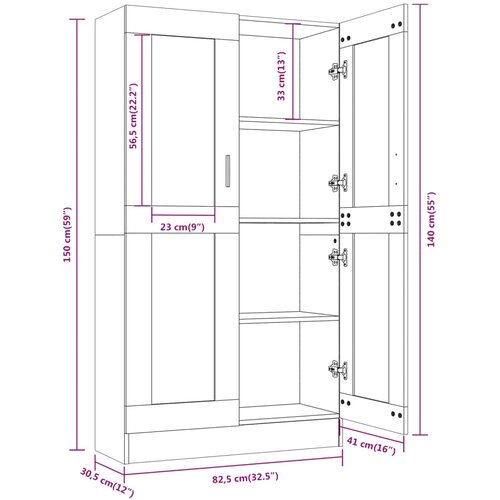  Vitrina boja dimljenog hrasta 82,5 x 30,5 x 185,5 cm drvena Slike