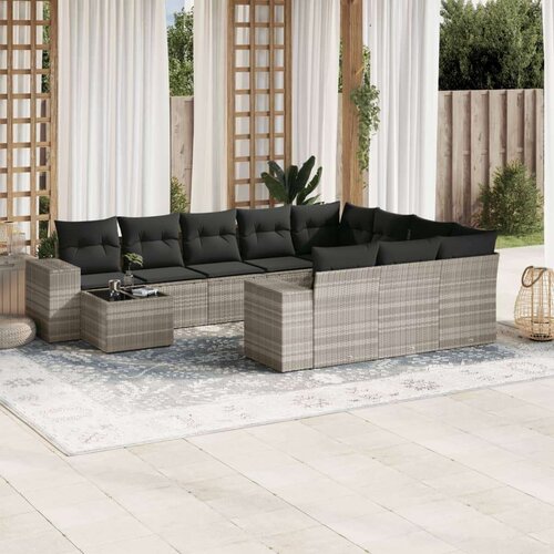 VidaXL 11-dijelni set vrtnih sofa poliratan s jastucima svijetlosivi Slike