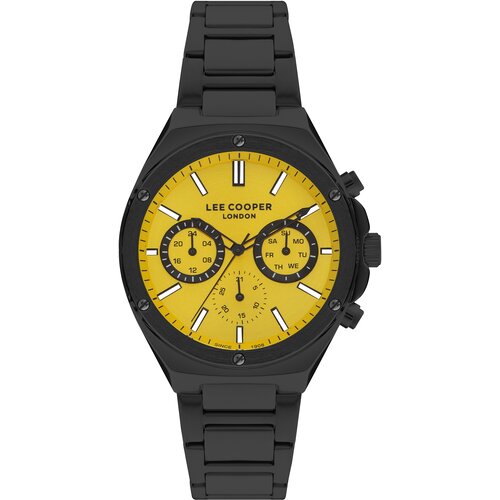 Lee Cooper Muški ručni sat, Kvarcni mehanizam, 44mm, Žuto kućište, Crni, LC07845.610 Cene