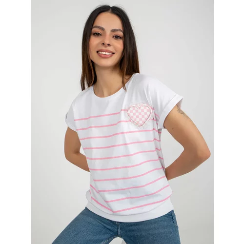 Fashion Hunters Lady's white-pink striped blouse with application