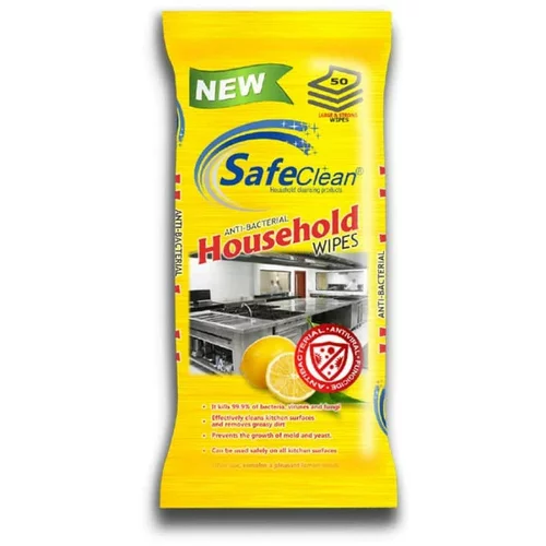 SafeClean Antibakterijski vlažni robčki za gospodinjstvo 50 kos z vonjem limone