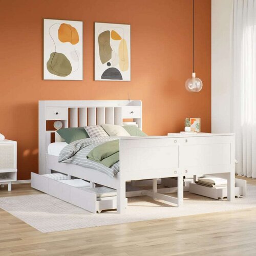 vidaXL Krevet s regalom z knjige bez madraca bijeli 150x200cm borovina Cijene