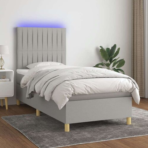  Box spring postelja z vzmetnico LED sv. siva 100x200 cm blago, (20936994) Cene