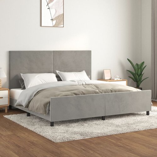 The Living Store Posteljni okvir z vzglavjem svetlo siv 200x200 cm žamet - Posteljni Okvir Z Vzglavjem, (21492511) Slike