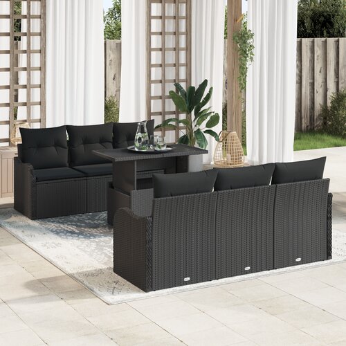 vidaXL 7-delna vrtna sofa set z blazinami črna poli ratan Cene
