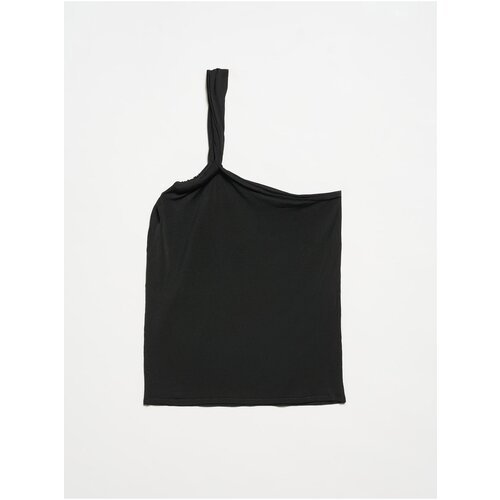 Dilvin 10379 Double Strap One Shoulder Knitwear Blouse-Black Slike