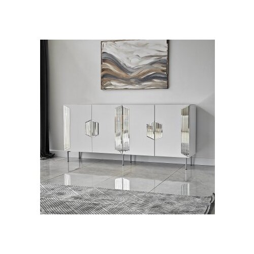 Hanah home komoda Dubai 180x80x40cm bijelo-srebrna Slike