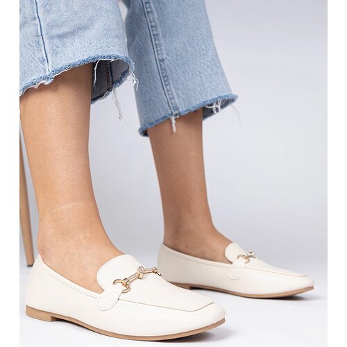Gemre Beige elegant loafers with gold decoration and rhinestones Kalisa Cene