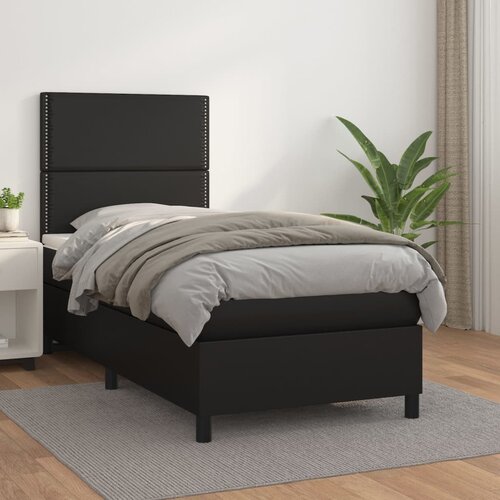 The Living Store Box spring postelja z vzmetnico črna 90x200 cm umetno usnje - Box Spring Postelja, (21521366) Cene