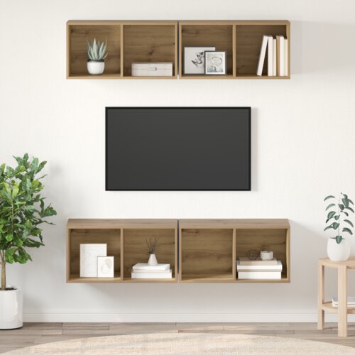 VidaXL Stenski TV kabinet s polico 4 pcs artisan hrast 37 x 37 x 72 cm Slike
