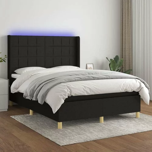  Box spring postelja z vzmetnico LED črna 140x200 cm blago, (20898864)