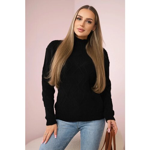 Kesi Sweater with decorative knitting in black color Cene
