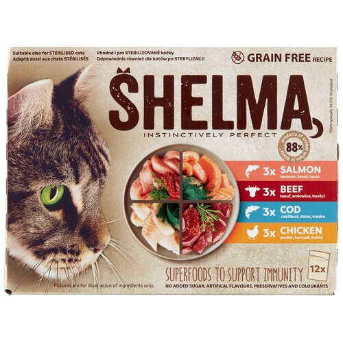 SHELMA Vlažna hrana za mačke meso i riba mix, 340 g Cijene