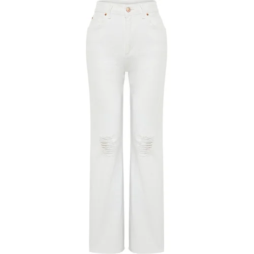 Trendyol White Ripped High Waist Wide Leg Jeans