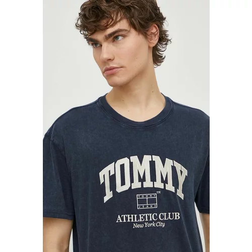 Tommy Jeans Bombažna kratka majica moška, mornarsko modra barva, DM0DM18557