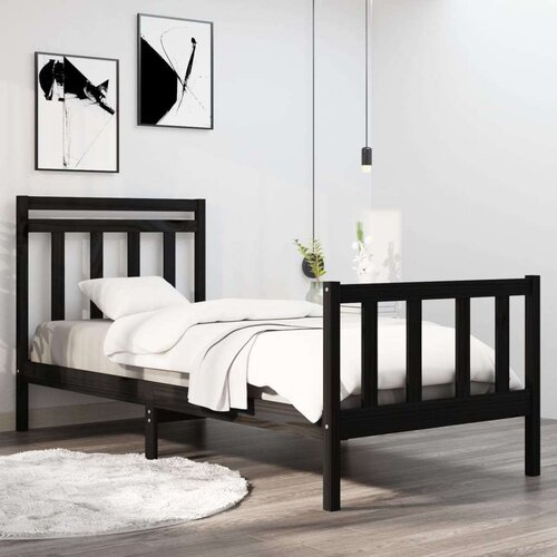  Posteljni okvir črn iz trdnega lesa 75x190 cm 2F6, (20647891) Slike