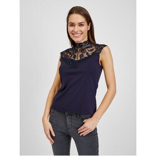 Orsay Dark blue women&amp;#039;s T-shirt with lace detail - Women Slike