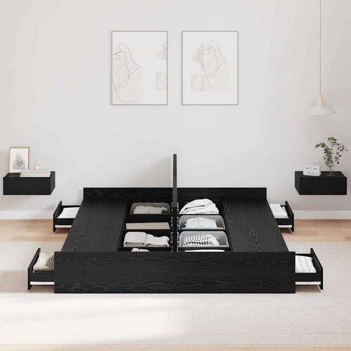  Krevet s ladicama Crni hrast 150 x 200 cm Konstruirano drvo Slike