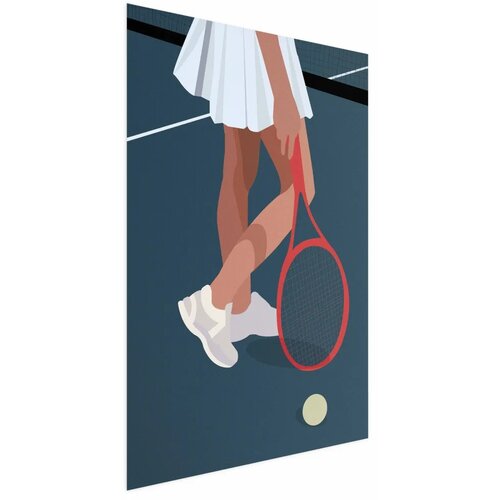  Plakat - Tennis Player with a Red Racket on the Court - Illustration 60x90 Bez okvira s margom Cene
