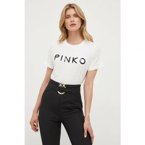 Pinko Bombažna kratka majica bež barva