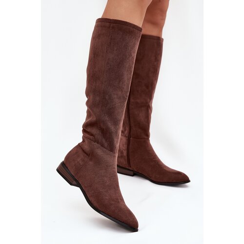 Boto Suede Boots With Flat Heel Brown Eelin Slike