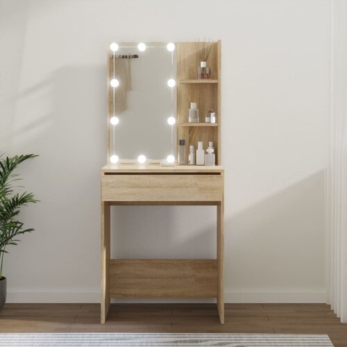 VidaXL toaletni stolić s led svjetlima boja hrasta sonome 60x40x140 cm Slike