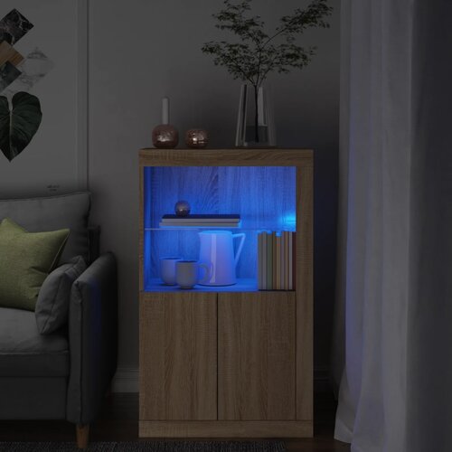 vidaXL Stranska omarica z LED lučkami sonoma hrast inženirski les Cene