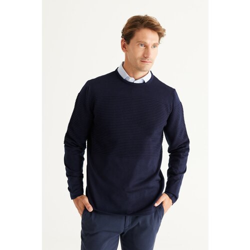 AC&Co / Altınyıldız Classics Men's Navy Blue Standard Fit Normal Cut Anti-Pilling Crew Neck Knitwear Sweater. Slike
