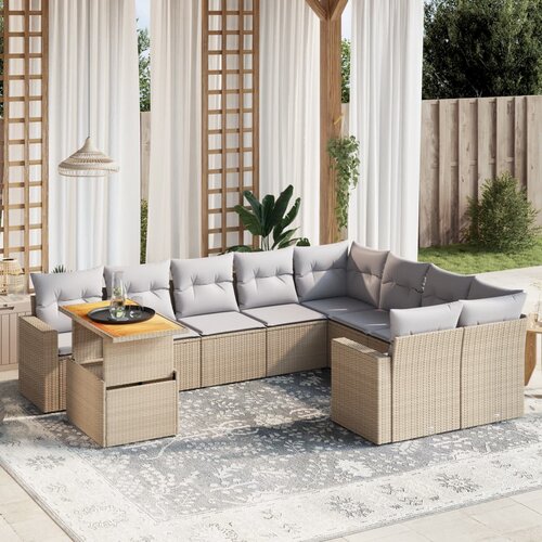 vidaXL 10-dijelni set vrtnih sofa s jastucima bež od poliratana Cijene